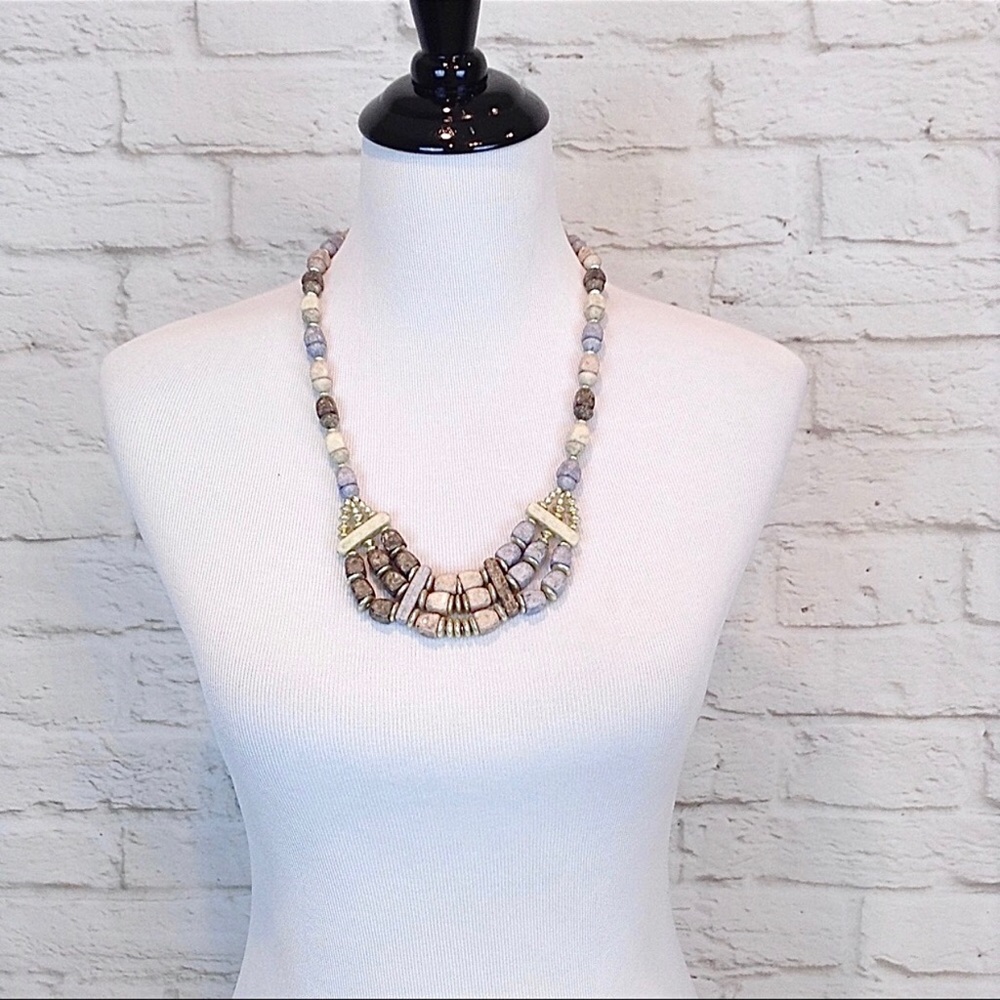 Multi color earth tones faux stone statement necklace
